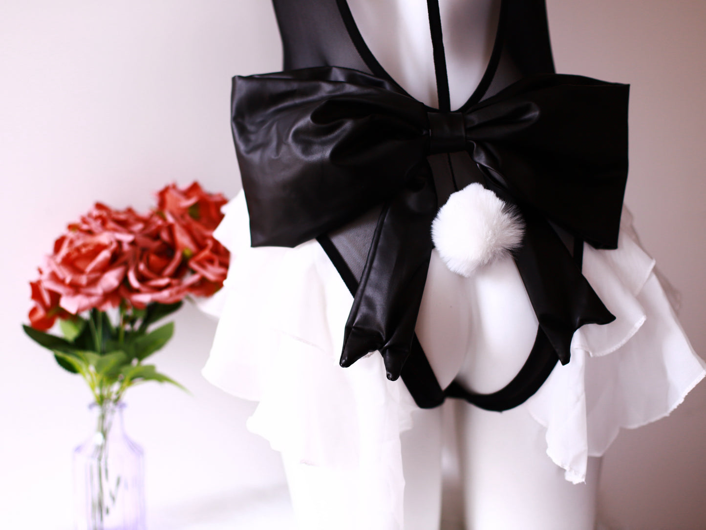 Open-crotch bunny girl bodysuit with Plush Bunny Ear Headband